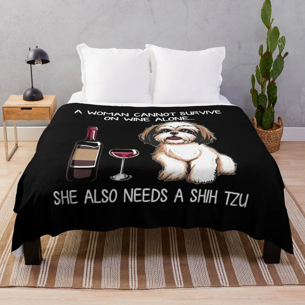 

Смешное меховое одеяло Shih Tzu and wine