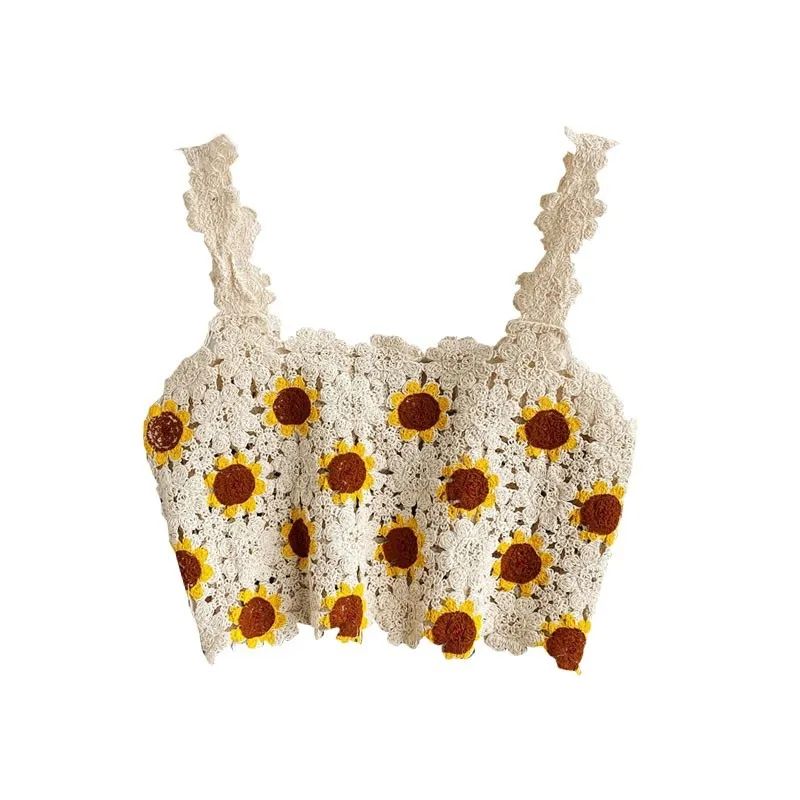 Женская Трикотажная майка с открытыми плечами цветочным принтом - купить по