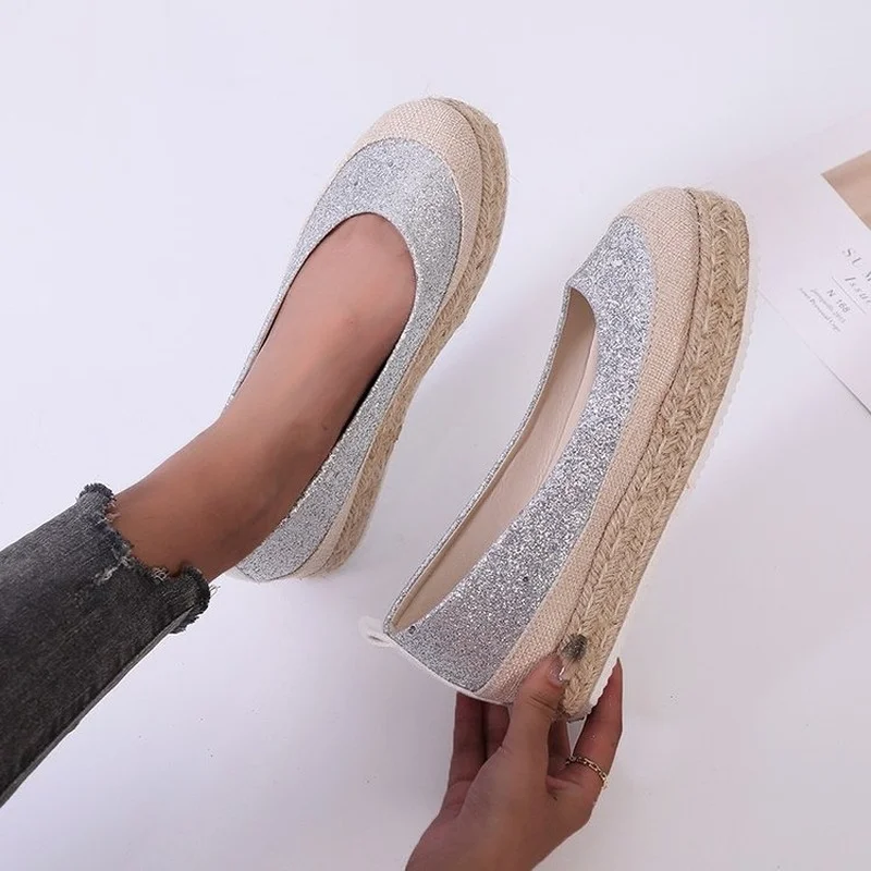 

Women's Shoes Loafers One Pedal Shallow Woven Flat Espadrille Thick Sole Comfortable Women's Autumn New Style Zapatos Mujer