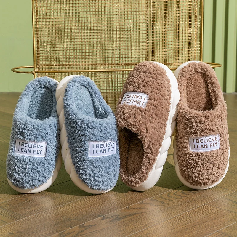 YISHEN Women Slippers Winter Cotton Shoes Indoor Couple Slippers Chunky Sole Warm Fleece Platform Slides Chaussons Pour Femmes