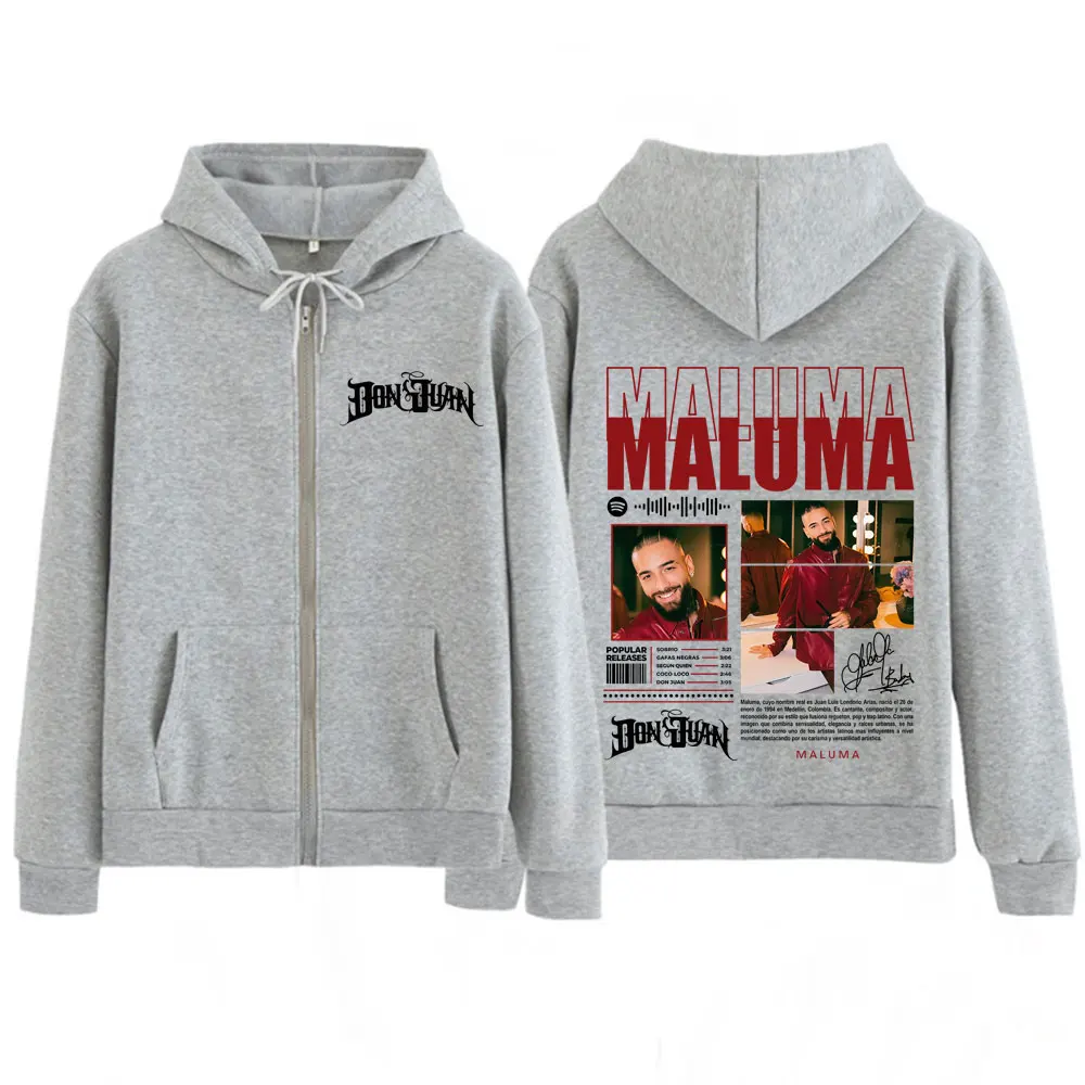 Фото Рэпер MALUMA Tour 2025, толстовка на молнии с графическим рисунком, мужская и женская мода, пуловер в стиле хип-хоп, толстые повседневные толстовки на молнии с длинными рукавами №4