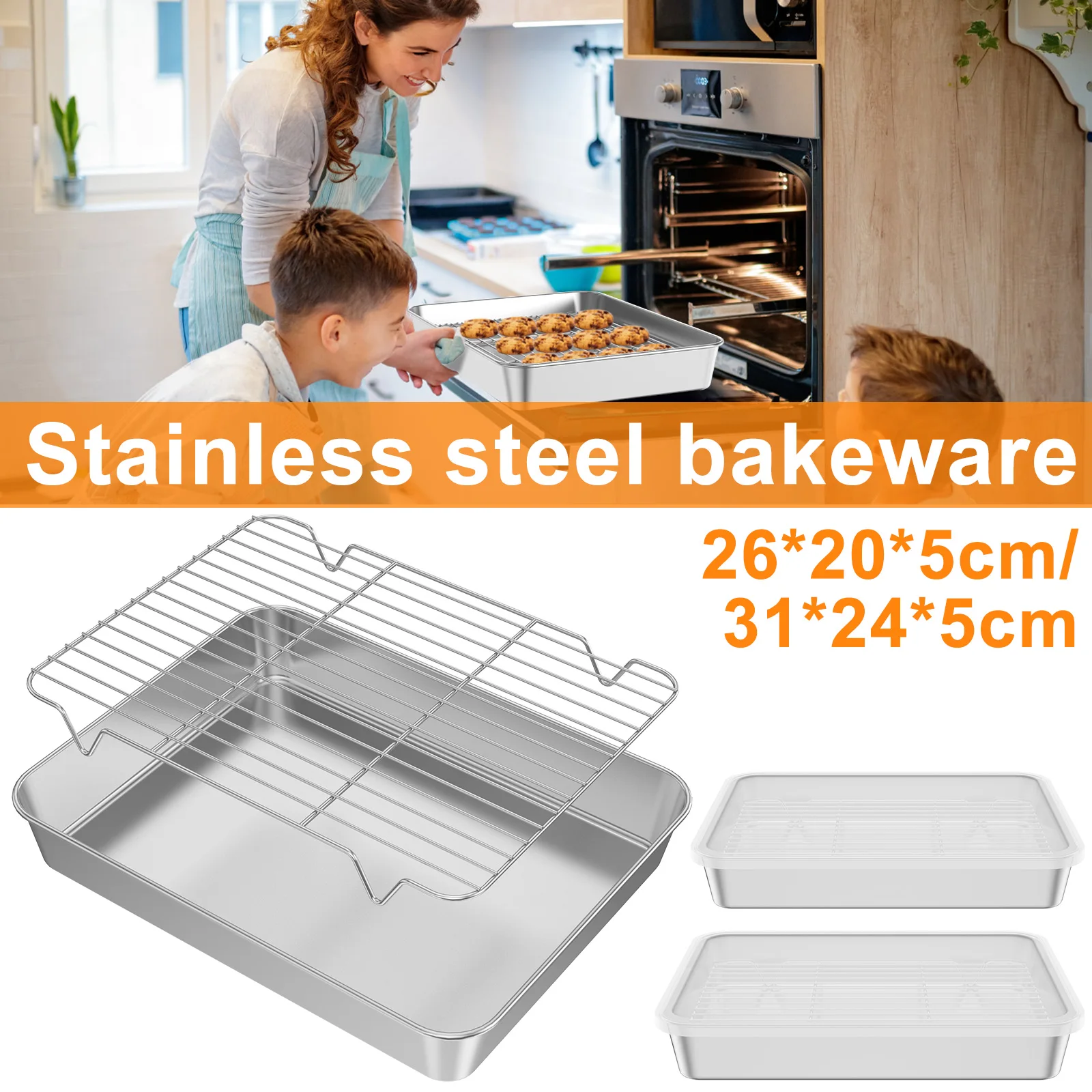 

New Baking Tray with Rack and Lid Stainless Steel Oven Trays with Rack Non-Stick Baking Sheet and Rack Dishwasher Safe Baking