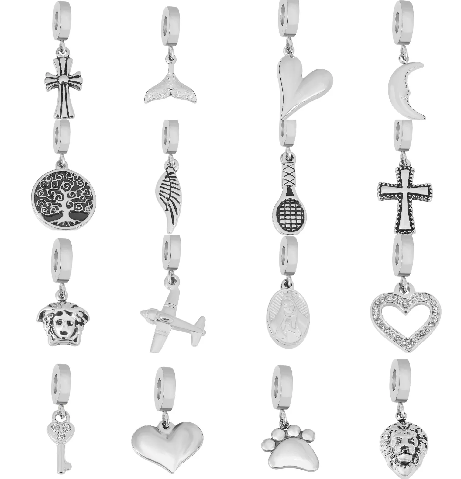 

3pcs/lot Stainless Steel Charm Wing & Cross Pendants Fit Charm Bracelet & Necklace For Women Authentic Jewelry