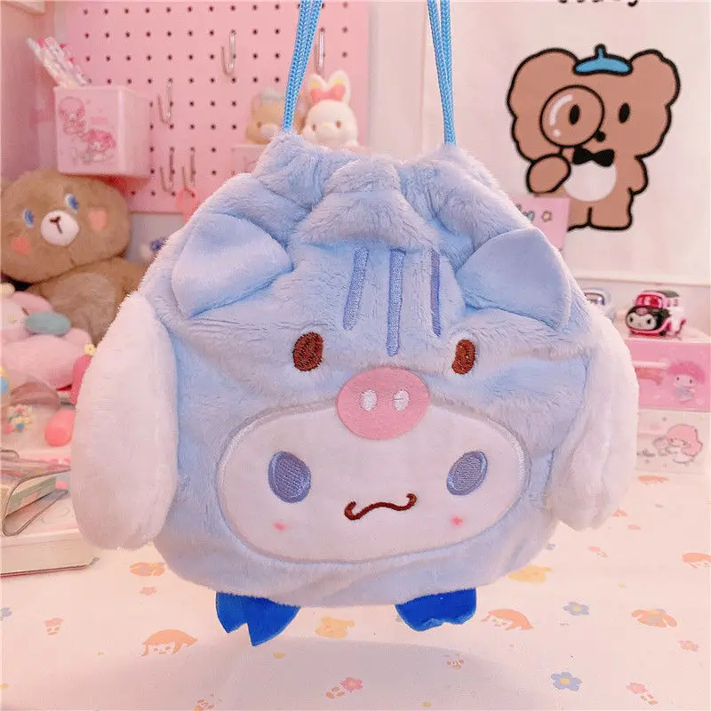 cute backpack tiny backpack Girly Heart Big Ear Dog Melody Drawstring Bag Large Capacity Drawstring Clow M Plush Buggy Bag