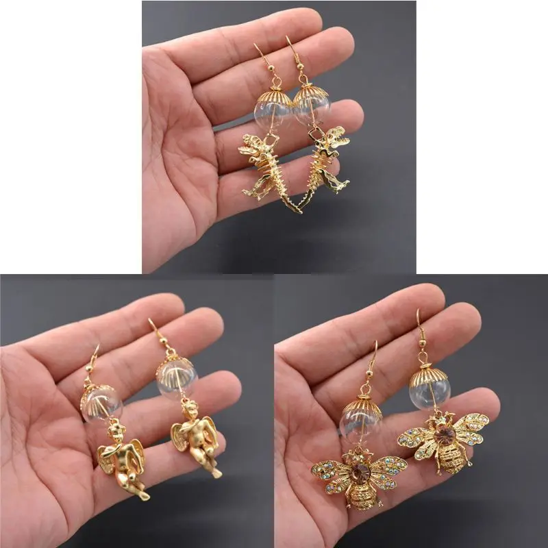

Gold Honeybee Dinosaur Cupid Pendant Drop Earrings Animal Cute Jewelry for Women