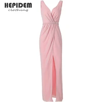 hepidem sexy satin evening dresses spaghetti strap side slit prom dress high waist evening gowns party dress 69873