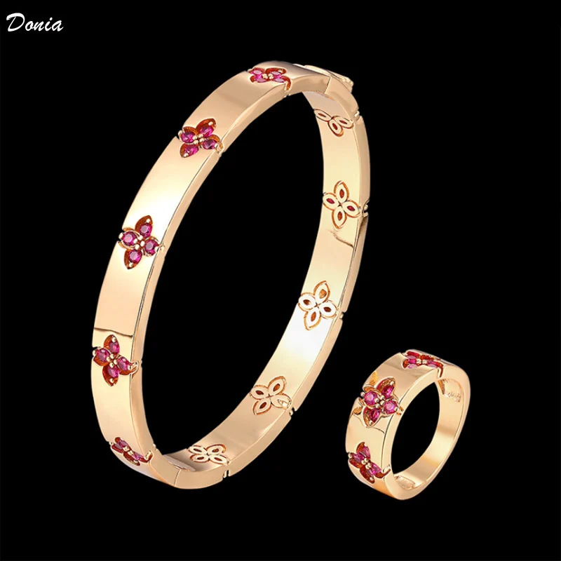 

Donia jewelry fashion hot sale four-leaf flower bracelet micro-inlaid AAA zircon bracelet ring set luxury new classic bracelet
