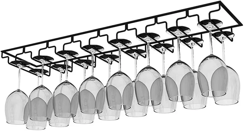 Ranuras 16 tazas metal negro debajo del gabinete colgante nei champán copa Baş винный шкаф |