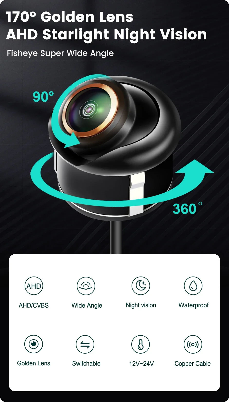 Поворотная камера заднего вида AHD/CVBS 12 В