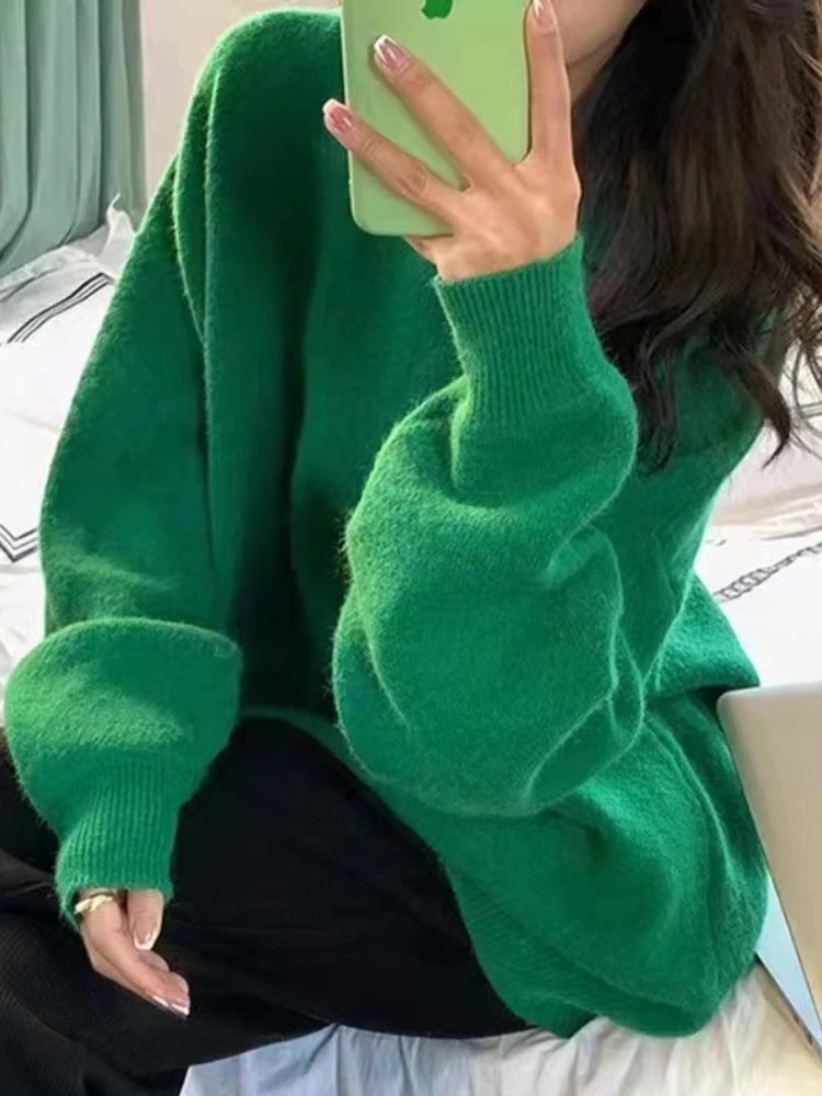 

Sweater Woman Winter 2023 Korean Fashion Thick Sweaters Pullover Long Sleeve Top Knitwear O-Neck Over Sized Sweater Jumpers Tops
