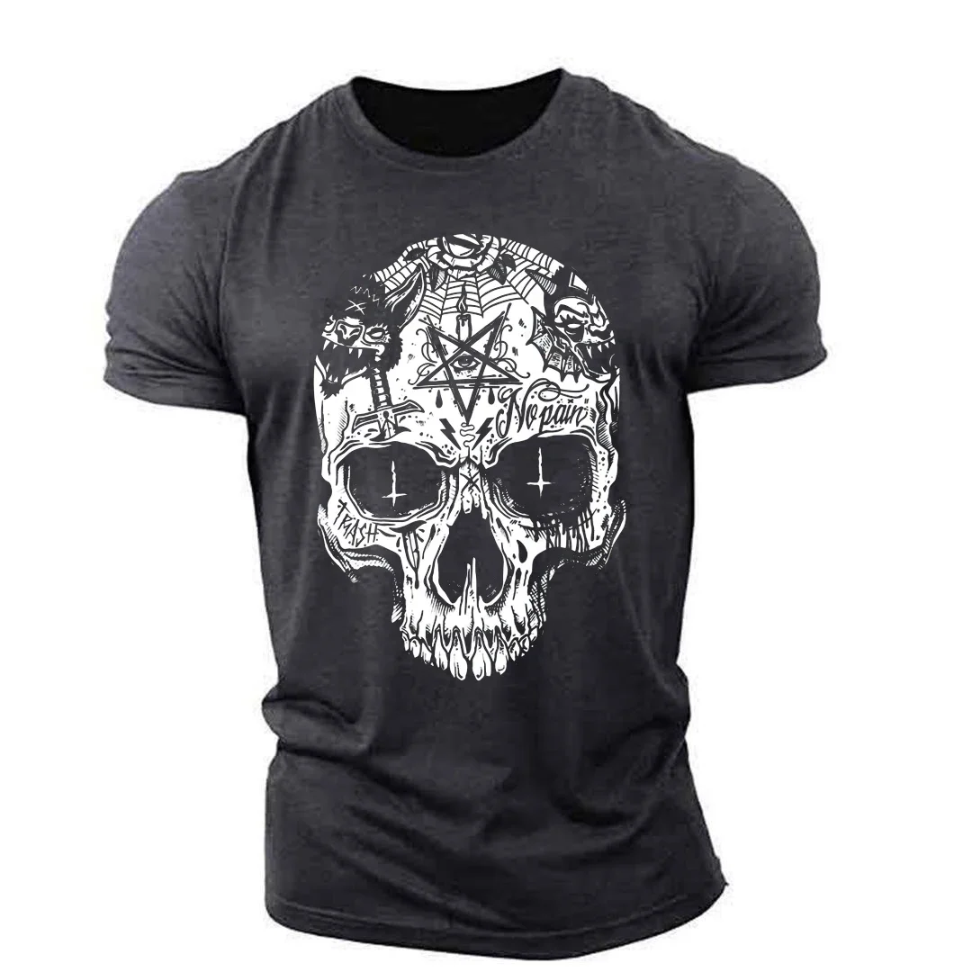 Фото Лето 2025 г., спортивная мужская футболка с 3D принтом Fitness Master Fun Skull, свободная повседневная дышащая универсальная рубашка больших размеров для улицы №3