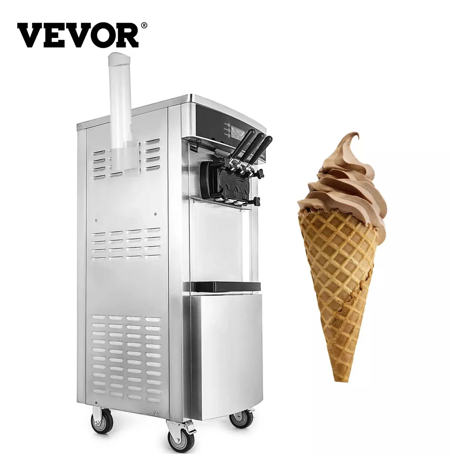 VEVOR 20-28L/H Soft Ice Cream Machine Serve Yogurt Maker 3 Flavors Fridge to Make Electric Ice Cream Commercial 2200W