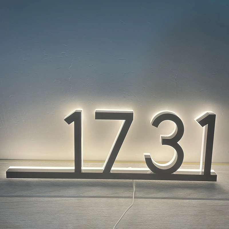 Modern Residential LED House Number Light Outdoor Waterproof Home Hotel Door Plates Metal Illuminated Letter Sign Address Plaque images - 6