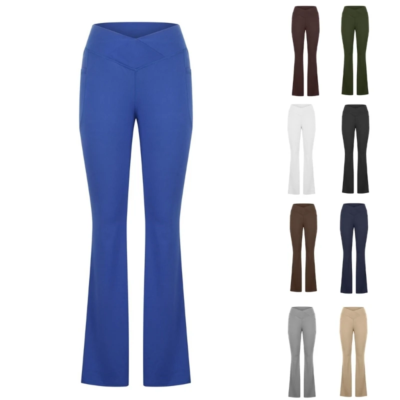 

Однотонные повседневные длинные облегающие брюки с высокой талией и широкими штанинами для йоги и фитнеса 10CD