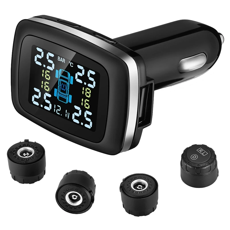 

2X Car TPMS Lighter Digital Tpms Car Tire Pressure Alarm System USB Port Security Alarm Systems Tire Pressure