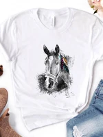 women t shirt horse print tshirt women short sleeve o neck loose t shirt ladies causal tee shirt clothes tops