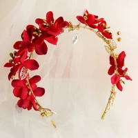 beautiful women red flower headband hair accessories wreath bride wedding garland floral tiara crowns hairband headdress jewelry