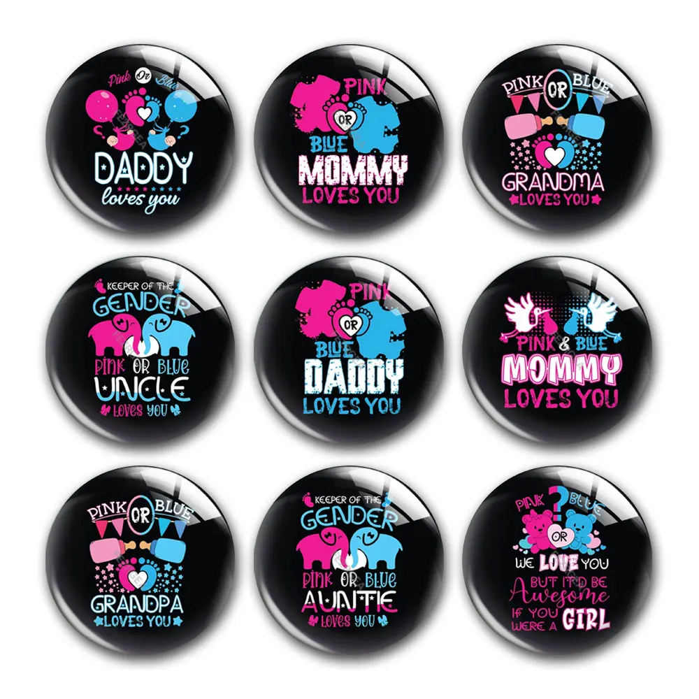 

New Born Baby Pink Or Blue Pregnant Girl Boy Round Photo Glass Cabochon Demo Flat Back DIY Jewelry Making Supplies Snap Button