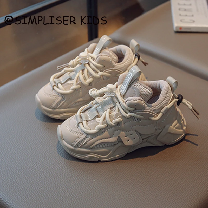 

Children's Fashion Sneaker Spring 2023 New Style Boys Casual Pure Color Lace-up Running Shoes Breathable Girls Sports Shoes