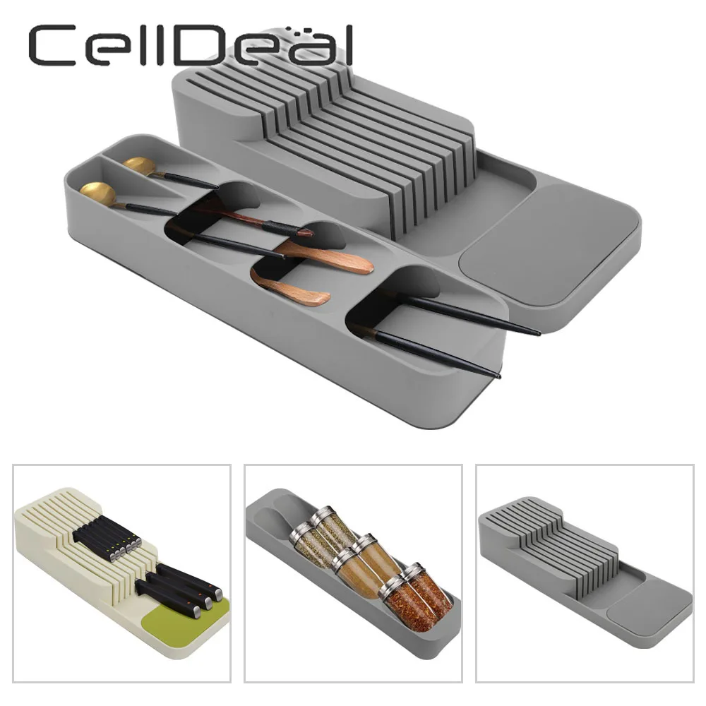 

Kitchen Cutlery Storage Box Plastic Tray Knife Holder Tableware Organizer Spoon Fork Divider Container Knife Block Holder