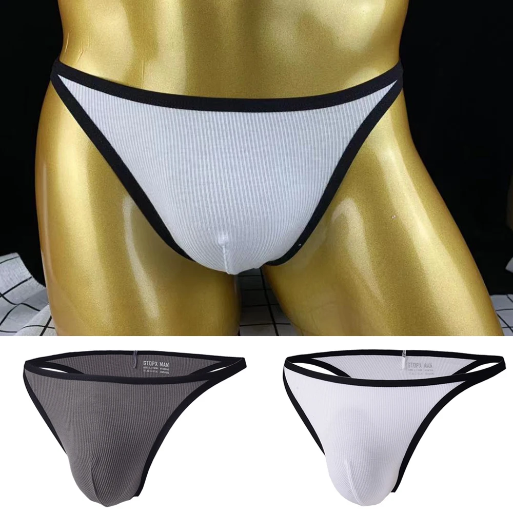 

Мужские стринги, мужское короткое нижнее белье, трусы в рубчик, сексуальное T-образное нижнее белье с большим мешочком, U-образное Выпуклое дышащее бикини, стринги, экзотические Т-образные