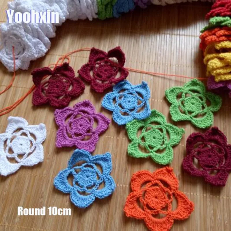 

3PCS Handmade DIY Flowers Cotton Crochet Lron On Patches Sewing Applique Badges Stripe Sticker Lace Clothes Guipure Decor