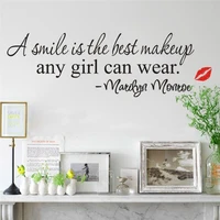 marilyn monroe red lips a smile is the best makeup wall stickers for ladies girl bedroom rest room decoration