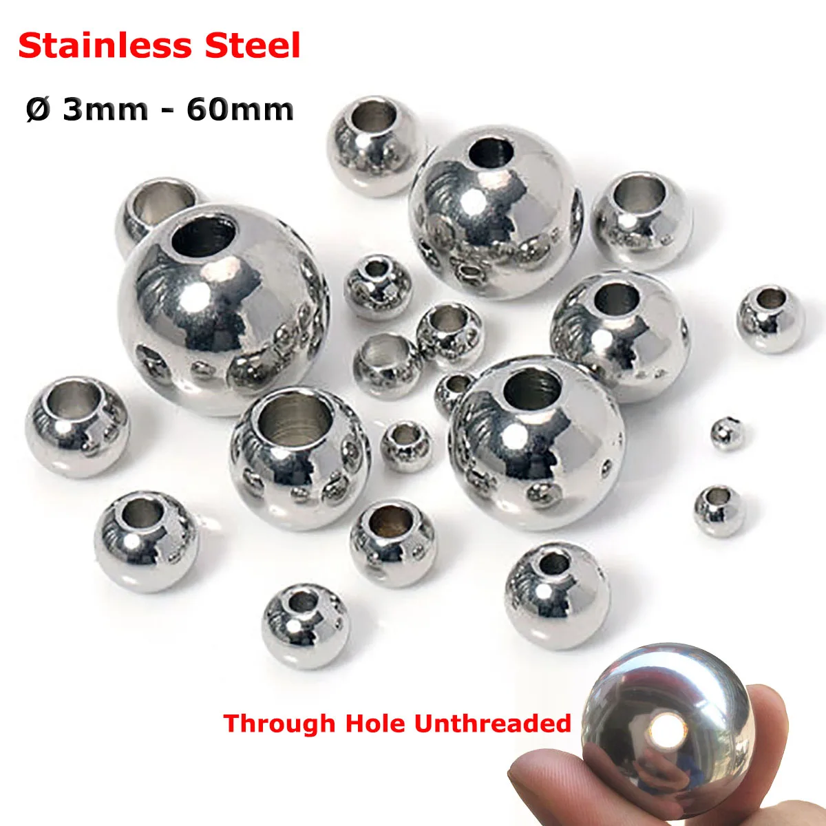 Купи Ø 3mm-60mm Stainless Steel Beads for Jewelry Making Loose Spacer Bead Balls Hole 1.1-5mm for Bracelets Jewelry Components DIY за 62 рублей в магазине AliExpress