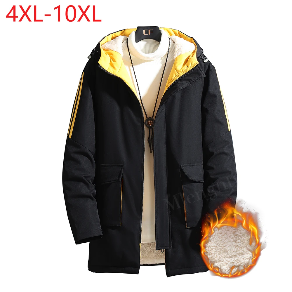 Men's Hip Hop Streetwear Hooded Fashion Stripe Jacket Coat Harajuku Fleece Autumn Winter Outwear Men Clothing Large Size 10XL