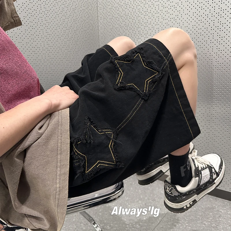 

New Star Embroidery Shorts Men Vintage Denim Summer Basic Simple Hot Sale High Waist Leisure Streetwear Chic Casual Shorts 2023