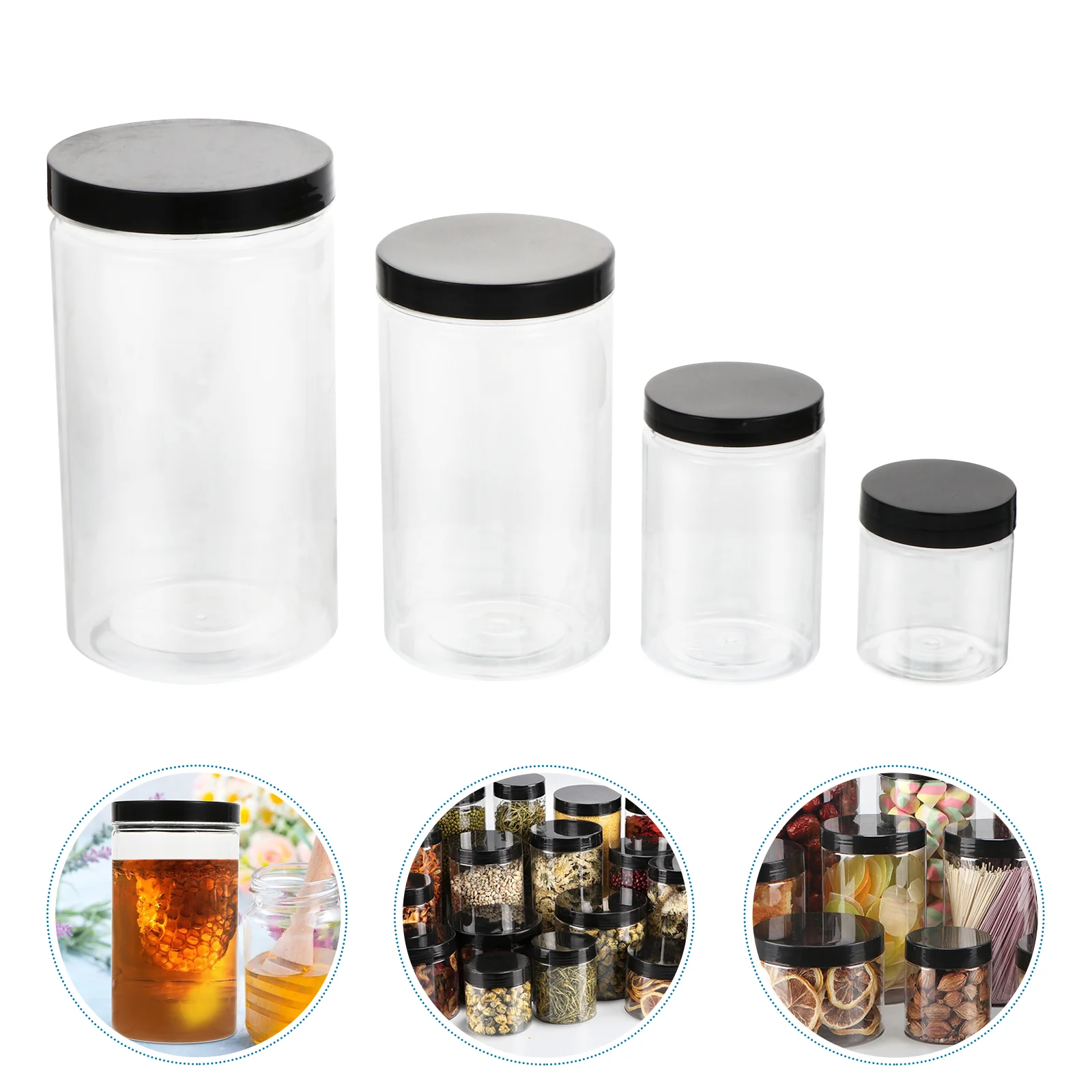 

8pcs Plastic Foods Storage Cans Moisture-proof Honey Sugar Jars with Black Lid