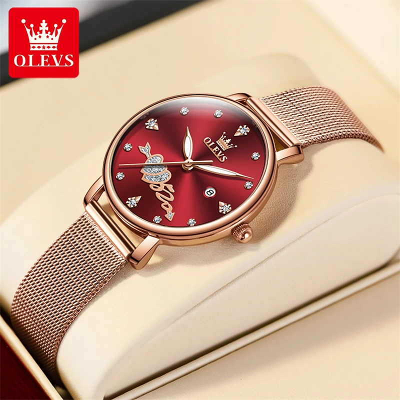 

OLEVS 5509 Fashion Love Design Women Watches Milanese Steel Strap Luxury Waterproof Ladies Quartz Wristwatches Valentine's Gift