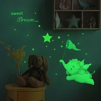 cartoon elephant catching stars fluorescent wallpaper bedroom childrens room decoration self adhesive creative diy