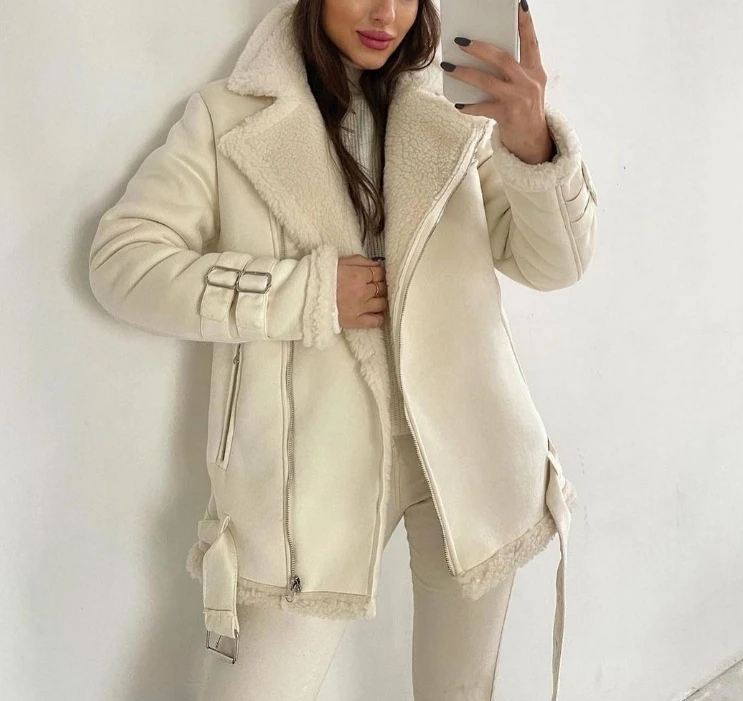 Модное женское пальто с шалевым воротником на молнии кардиган толстая кожаная