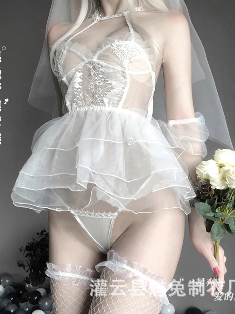 

Новинка Летнее женское кружевное свадебное платье феи с вышивкой для невесты для ролевых игр тонкое сексуальное соблазнительное мини-плат...