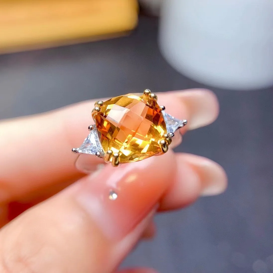 Бриллиантовое цитриновое кольцо 4ct для вечеринки 10 мм * VVS класс натурального