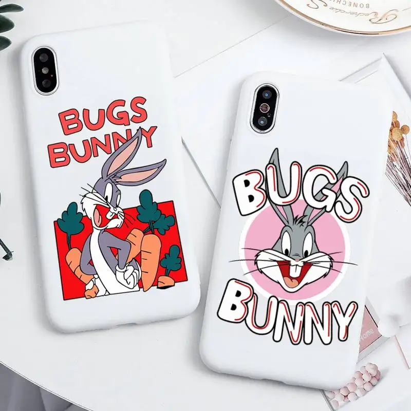 

Cartoon Rabbit Bugs Bunny Phone Case For iphone 13 12 11 Pro Max Mini XS 8 7 6 6S Plus X SE 2020 XR Candy white Silicone cover