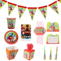 super mario theme birthday party decorations supplies tableware napkins flags baby tablecloth plates cups mario gifts toys set