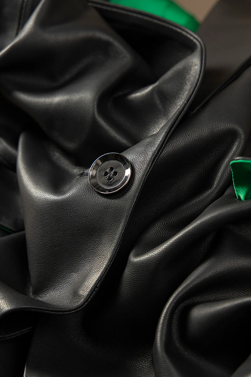 Shuchan Sheepskin Genuine Leather Jacket  Single Button  High Street  Spliced  Autumn/Winter  Turn-down Collar  Blazer Femme