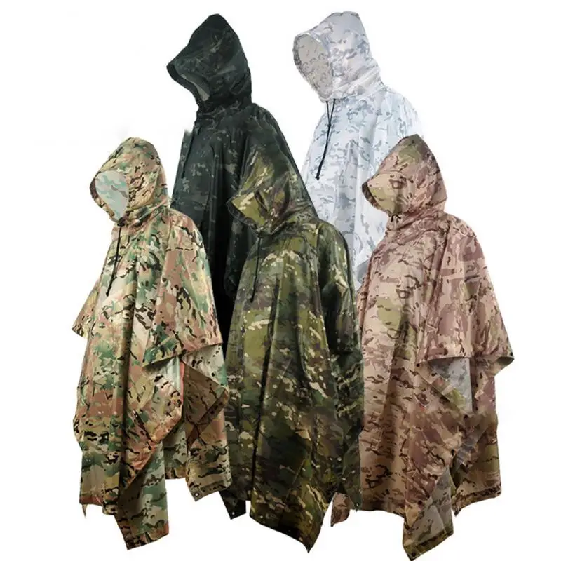 

Outdoor Military Breathable Camouflage Raincoat Waterproof Poncho Multi Functional Camping Mat Hiking Hunting Tactical Rain Gear
