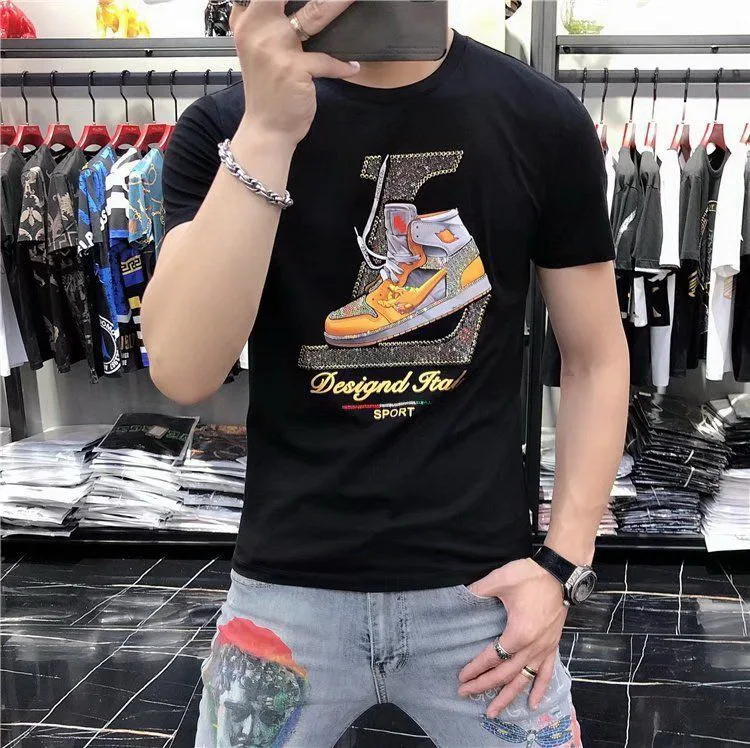 

Мужская футболка Стразы Мужская футболка унисекс уличная одежда тонкая Мужская хлопковая футболка с коротким рукавом и круглым воротником