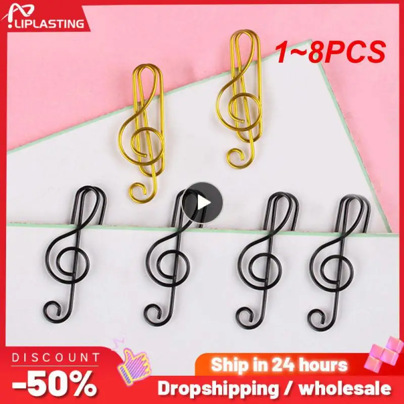 

1~8PCS Metal Creative Music Note Shaped Creative File Clamp Paper Clips Bookmark Holder Paper Decorative Clip for Office School
