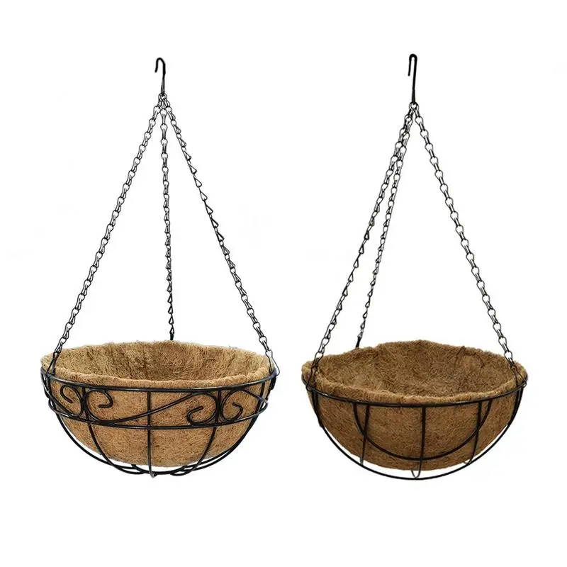 

Подвесные корзины для растений, подкладка из кокосового волокна, держатель для растений с железной цепочкой, садовые цветочные горшки, украшения для крыльца, лужайки, двора