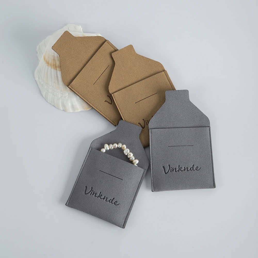 Custom Logo Printed Small Envelope Flap Package Pouch Luxury Microfiber Suede Rings Necklace Earrings Jewelry Bag Wedding Favors