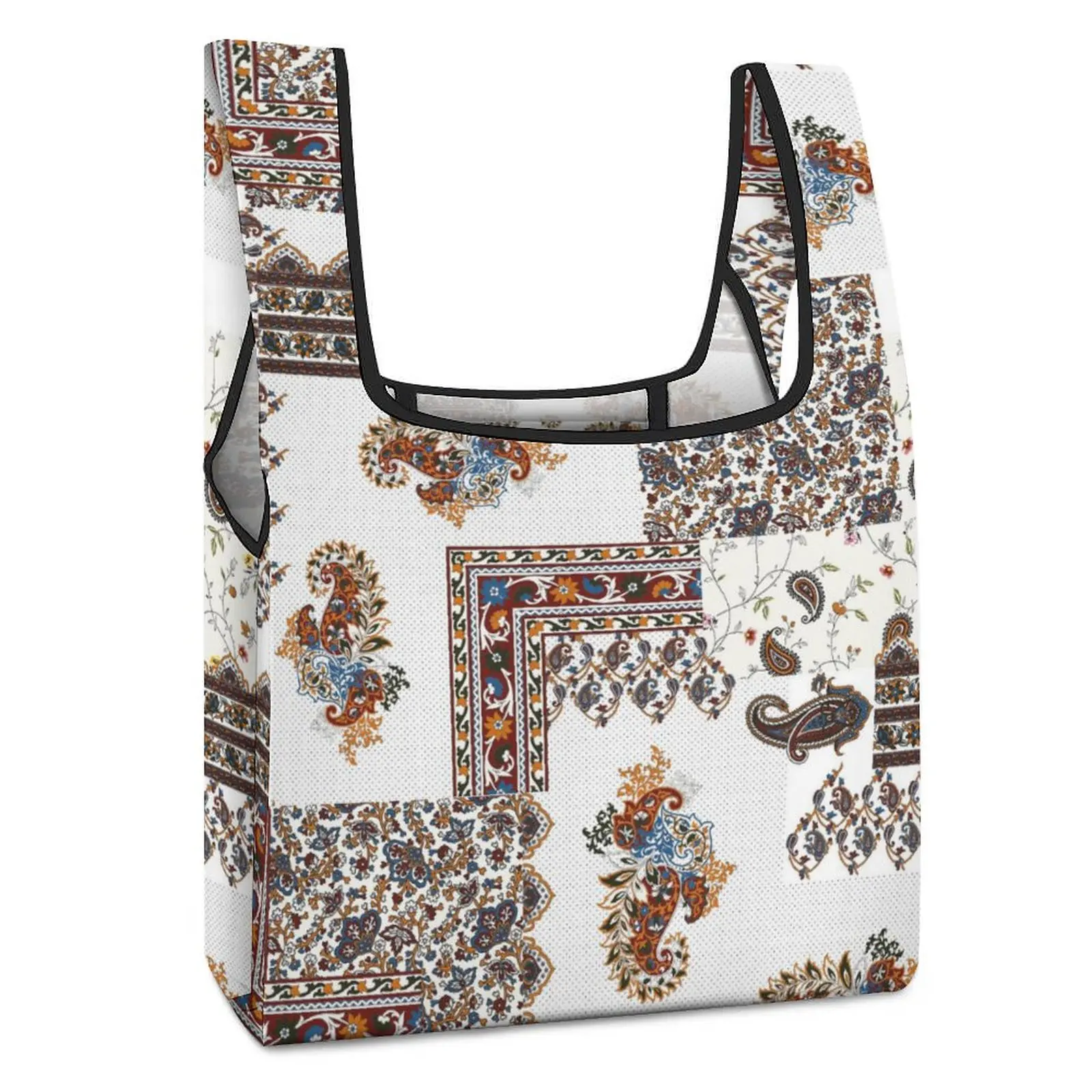 Customized Printed Collapsible Shopping Bag Double Strap Handbag Full Print Tote Casual Woman Grocery Bag Custom Pattern