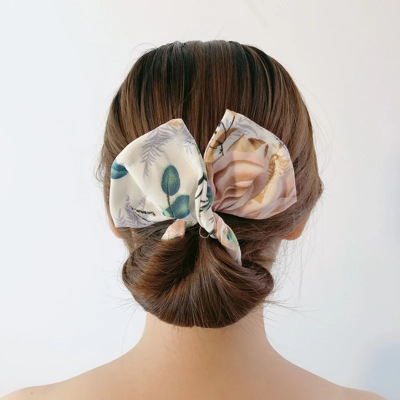 

Vintage Magic Fold Scrunchies Hair Tie Women Girls Elastic Bow HairBands Printing Headband Rope Ponytail Holder Hair Accessoires