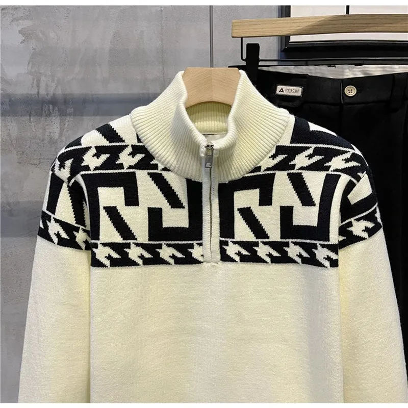 Korean handsome Jacquard Bottom Knitwear Winter Men's golf wear Clothing Stand collar Sweater outdoors men sport Base shirt 골프웨어