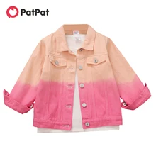 PatPat Toddler Girl Sweet Tie Dyed Colorblock Lapel Collar Denim Jacket Autumn Winter Children's Outerwear Coat Jacket for Kids