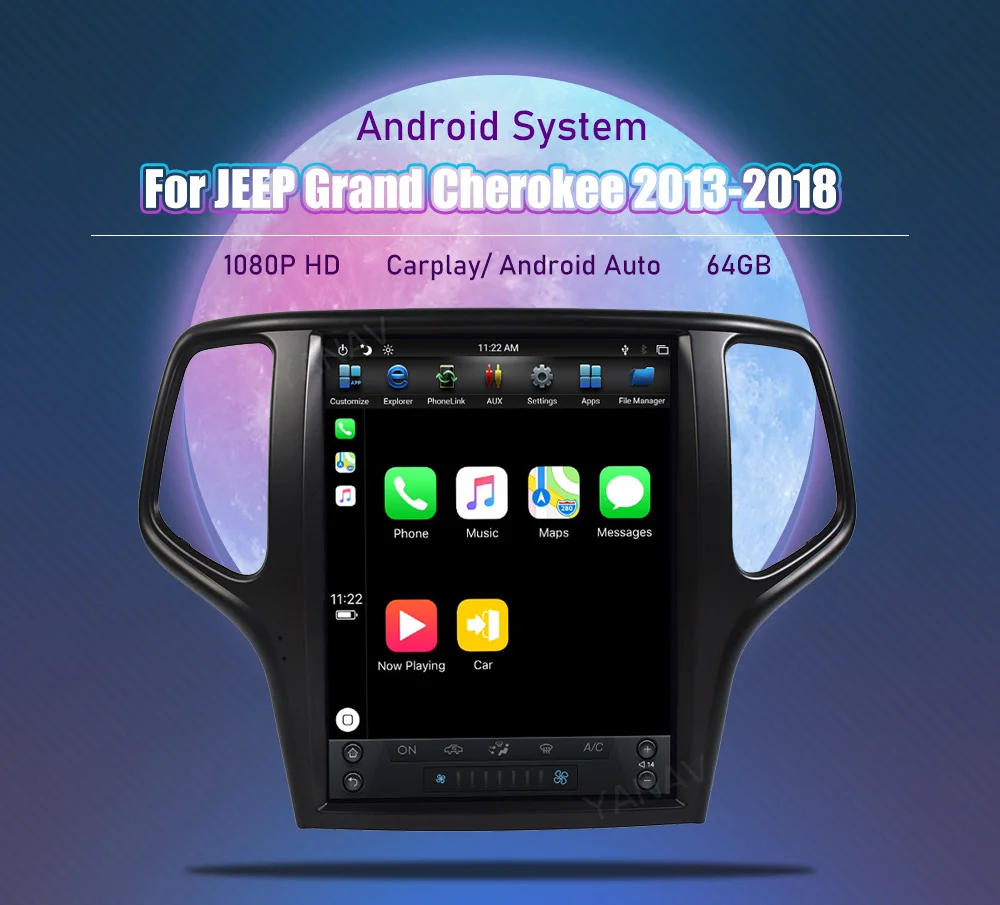 

Автомобильный радиоприемник для JEEP Grand Cherokee 2013-2018, GPS-навигация, Android стереоприемник с Carplay, мультимедийный плеер, лента Rcorder