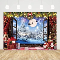 mehofond photography background merry christmas window wonderland snow scene santa claus gift decor backdrop photo studio props